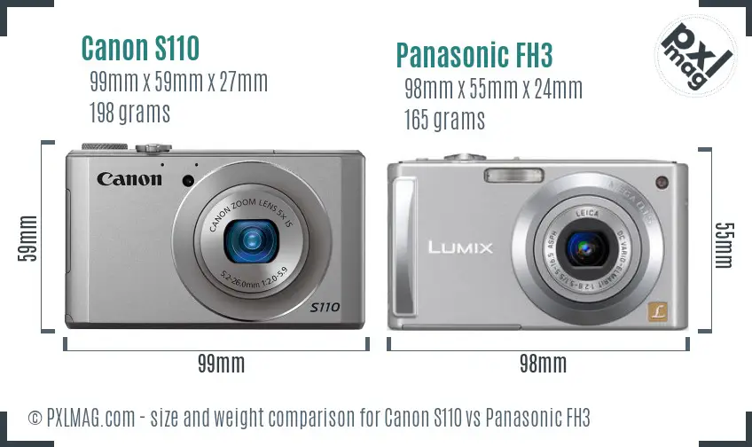 Canon S110 vs Panasonic FH3 size comparison