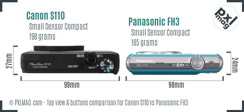 Canon S110 vs Panasonic FH3 top view buttons comparison