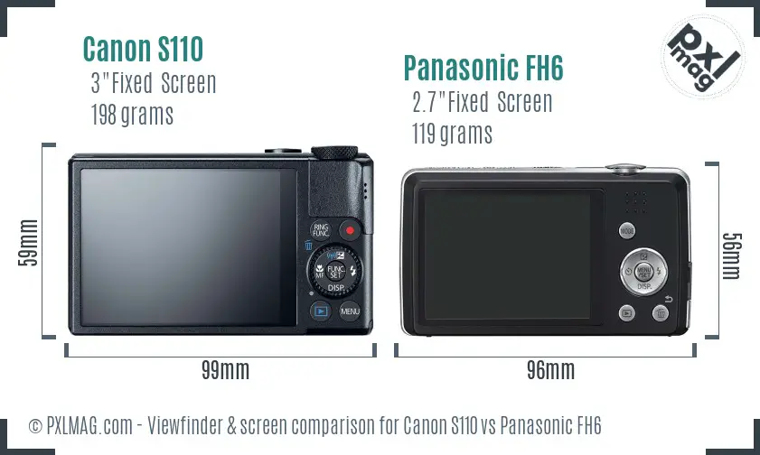 Canon S110 vs Panasonic FH6 Screen and Viewfinder comparison