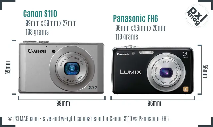 Canon S110 vs Panasonic FH6 size comparison