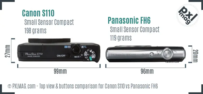Canon S110 vs Panasonic FH6 top view buttons comparison