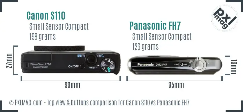 Canon S110 vs Panasonic FH7 top view buttons comparison Canon S110 vs Panasonic FH7 top view buttons comparison