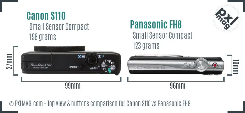 Canon S110 vs Panasonic FH8 top view buttons comparison Canon S110 vs Panasonic FH8 top view buttons comparison