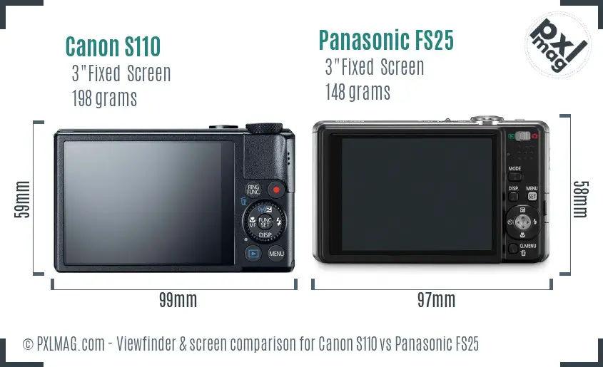 Canon S110 vs Panasonic FS25 Screen and Viewfinder comparison