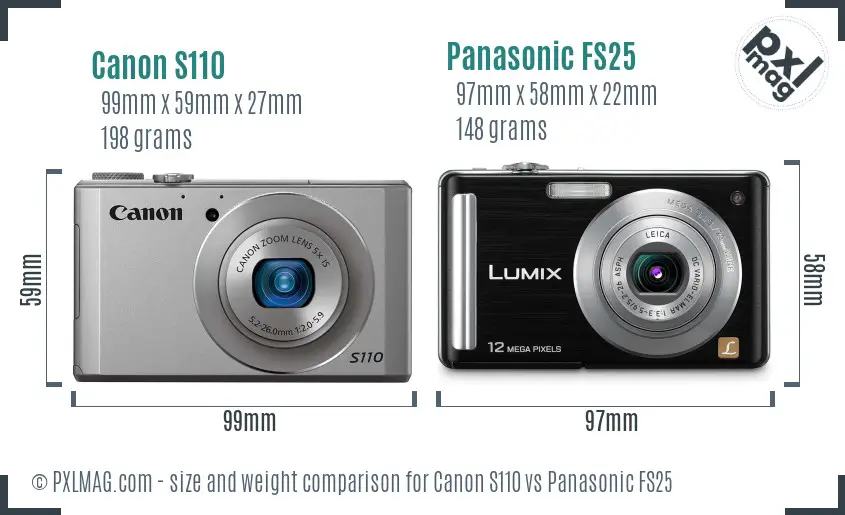 Canon S110 vs Panasonic FS25 size comparison