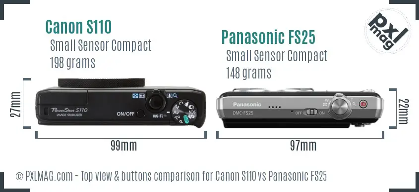 Canon S110 vs Panasonic FS25 top view buttons comparison