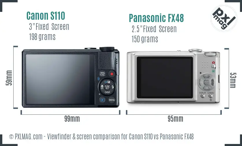 Canon S110 vs Panasonic FX48 Screen and Viewfinder comparison