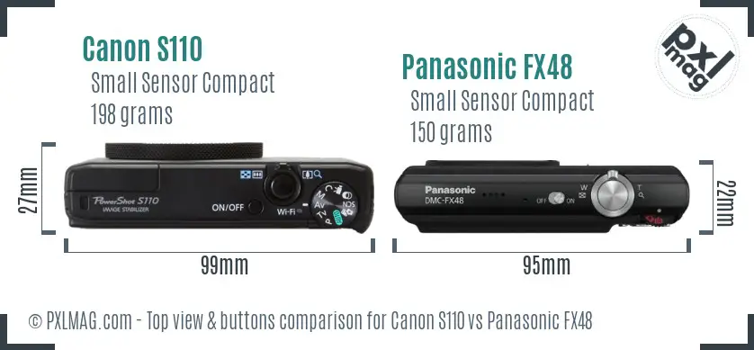 Canon S110 vs Panasonic FX48 top view buttons comparison