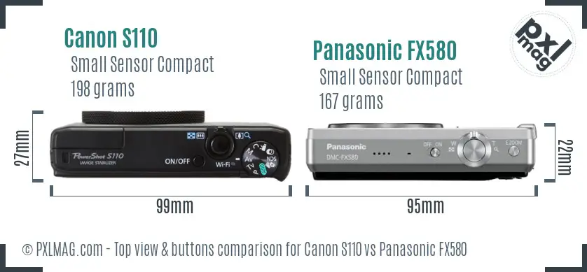 Canon S110 vs Panasonic FX580 top view buttons comparison