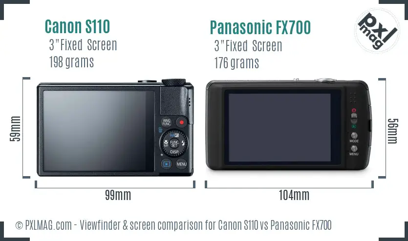 Canon S110 vs Panasonic FX700 Screen and Viewfinder comparison