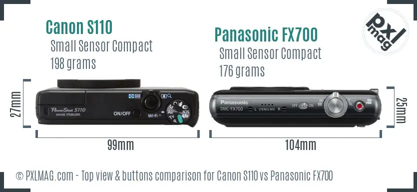 Canon S110 vs Panasonic FX700 top view buttons comparison