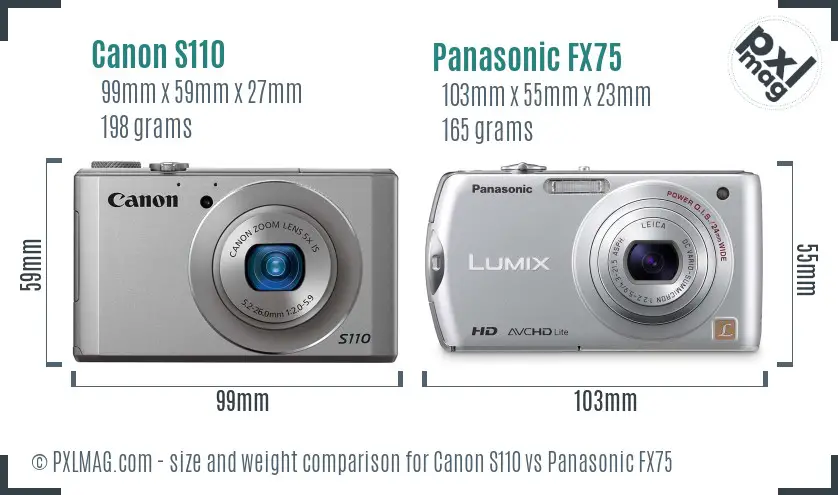 Canon S110 vs Panasonic FX75 size comparison Canon S110 vs Panasonic FX75 size comparison
