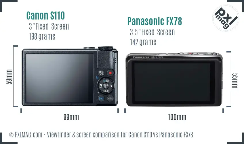 Canon S110 vs Panasonic FX78 Screen and Viewfinder comparison Canon S110 vs Panasonic FX78 Screen and Viewfinder comparison