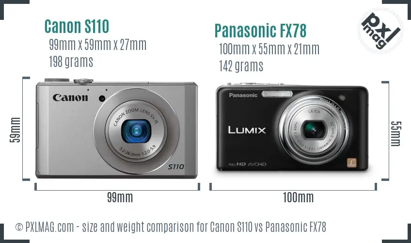 Canon S110 vs Panasonic FX78 size comparison Canon S110 vs Panasonic FX78 size comparison