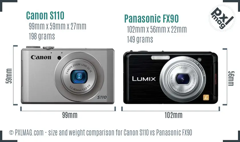 Canon S110 vs Panasonic FX90 size comparison