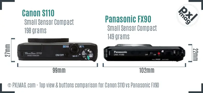 Canon S110 vs Panasonic FX90 top view buttons comparison