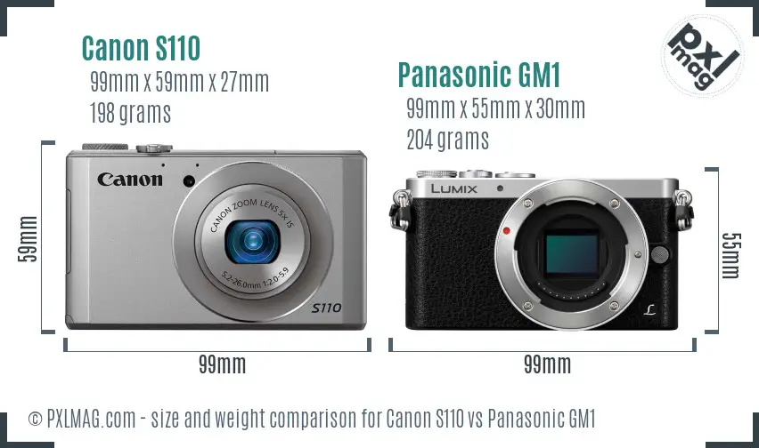 Canon S110 vs Panasonic GM1 size comparison