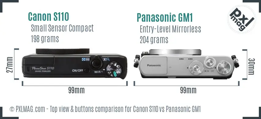 Canon S110 vs Panasonic GM1 top view buttons comparison