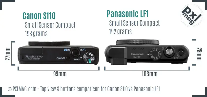 Canon S110 vs Panasonic LF1 top view buttons comparison Canon S110 vs Panasonic LF1 top view buttons comparison