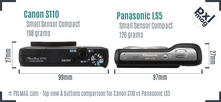 Canon S110 vs Panasonic LS5 top view buttons comparison