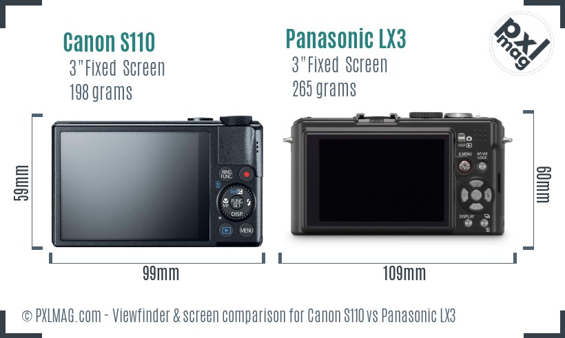 Canon S110 vs Panasonic LX3 Screen and Viewfinder comparison