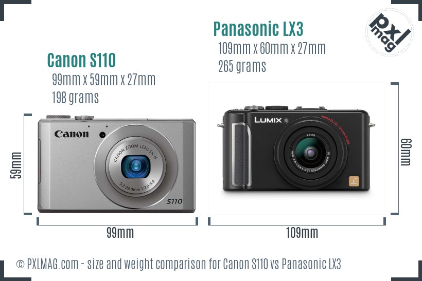 Canon S110 vs Panasonic LX3 size comparison