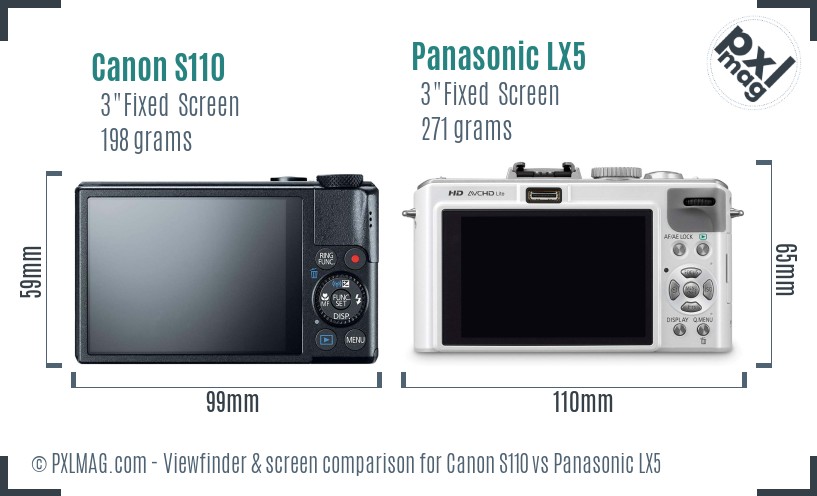 Canon S110 vs Panasonic LX5 Screen and Viewfinder comparison