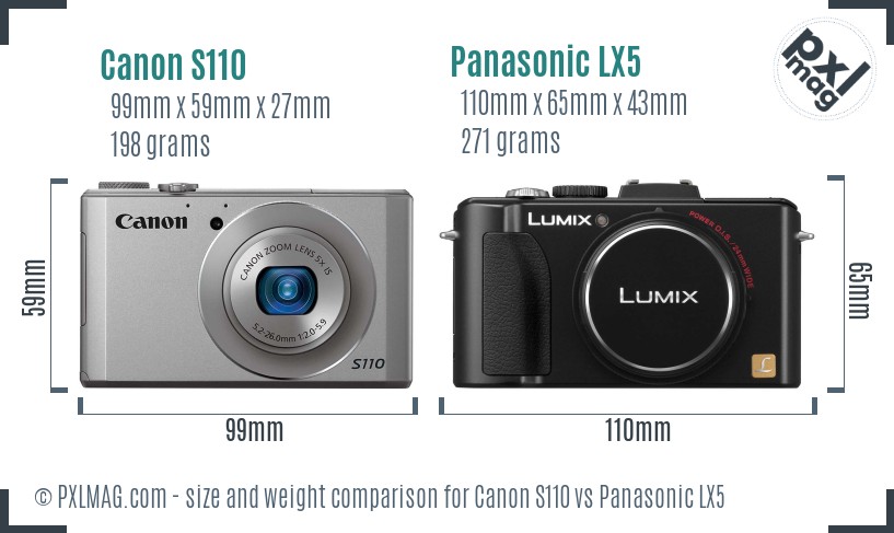 Canon S110 vs Panasonic LX5 size comparison