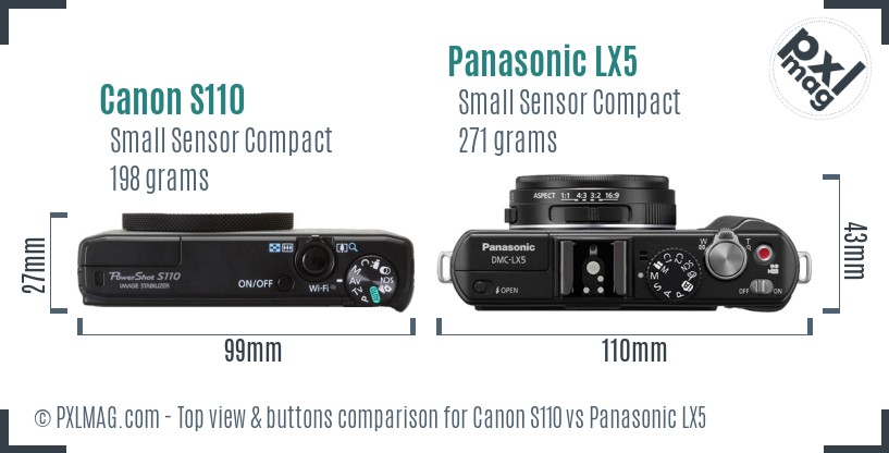 Canon S110 vs Panasonic LX5 top view buttons comparison