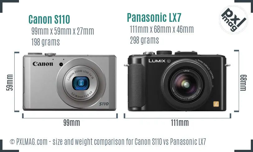 Canon S110 vs Panasonic LX7 size comparison