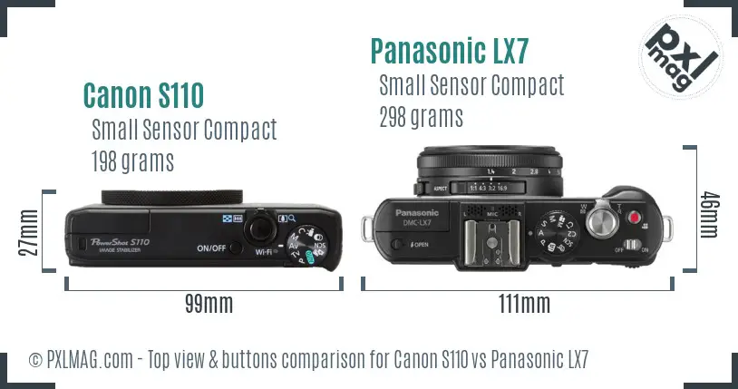 Canon S110 vs Panasonic LX7 top view buttons comparison