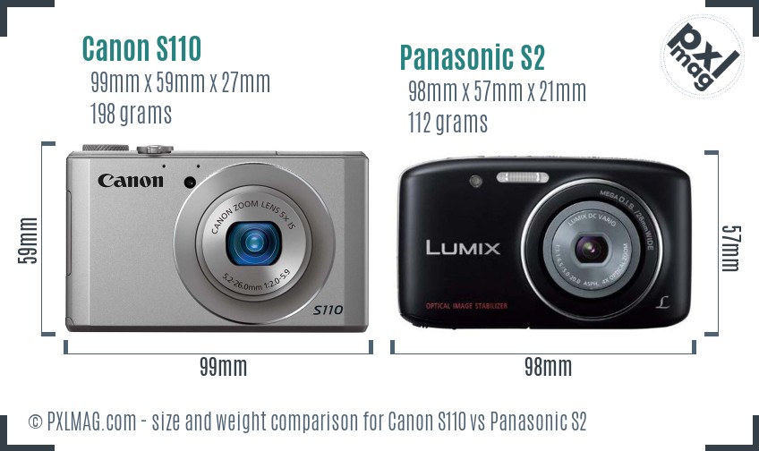 Canon S110 vs Panasonic S2 size comparison