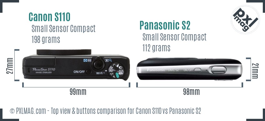 Canon S110 vs Panasonic S2 top view buttons comparison