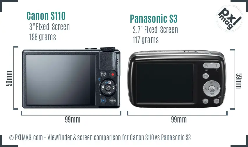 Canon S110 vs Panasonic S3 Screen and Viewfinder comparison