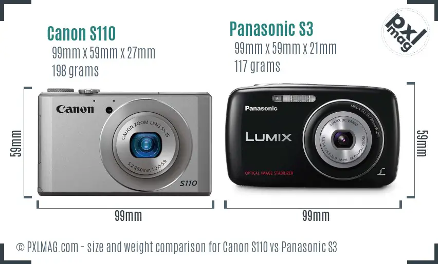 Canon S110 vs Panasonic S3 size comparison