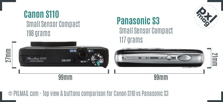 Canon S110 vs Panasonic S3 top view buttons comparison