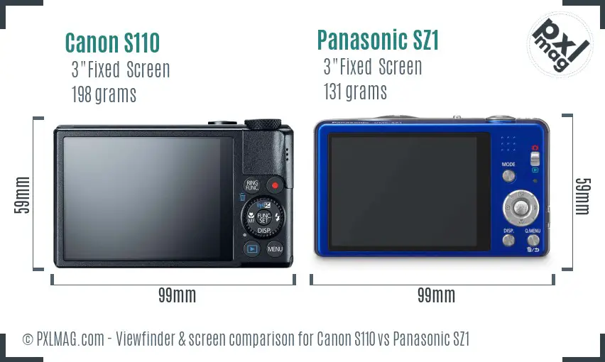 Canon S110 vs Panasonic SZ1 Screen and Viewfinder comparison