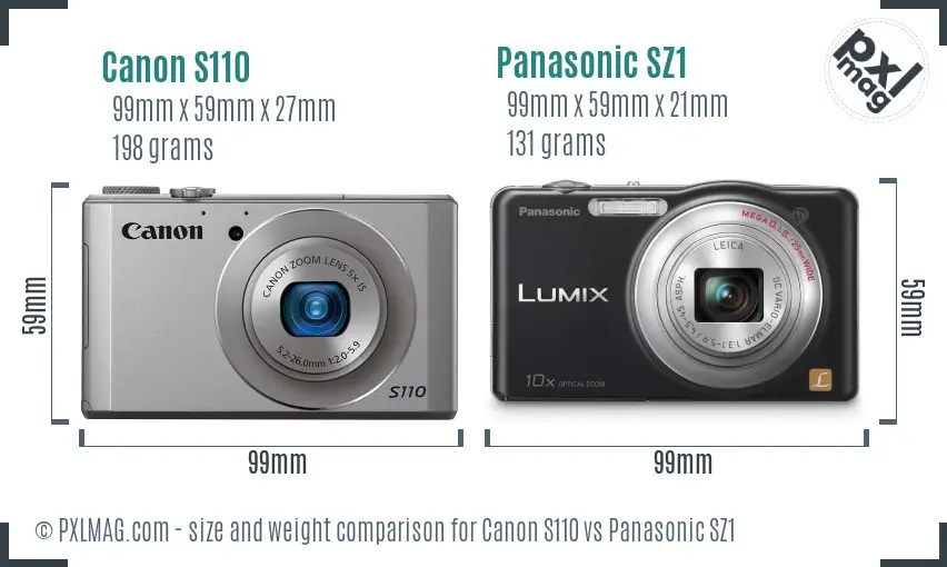 Canon S110 vs Panasonic SZ1 size comparison