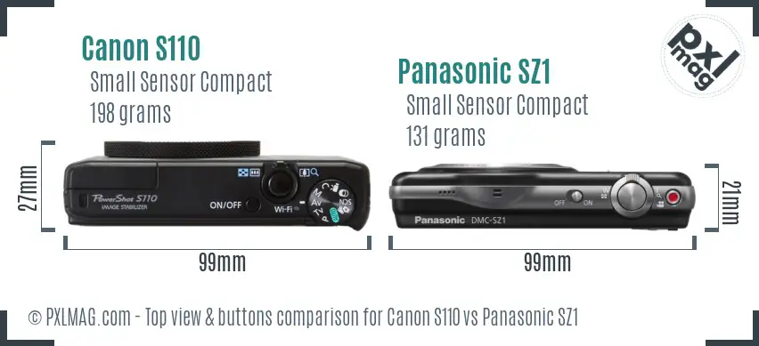 Canon S110 vs Panasonic SZ1 top view buttons comparison