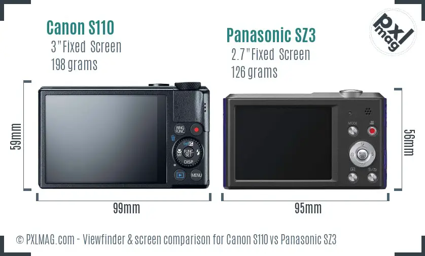 Canon S110 vs Panasonic SZ3 Screen and Viewfinder comparison