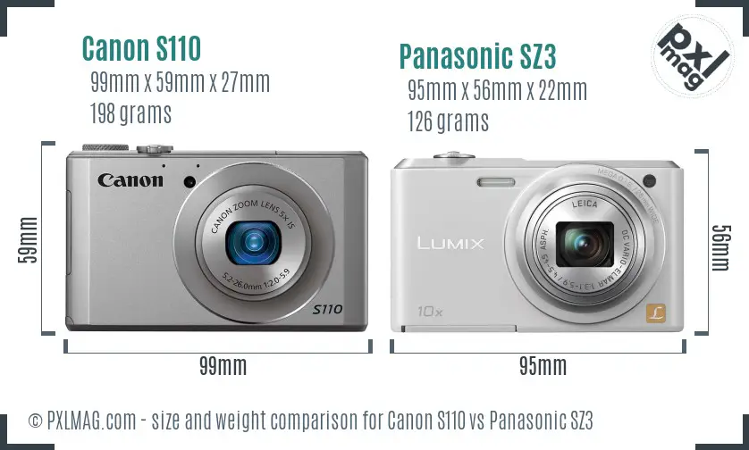 Canon S110 vs Panasonic SZ3 size comparison