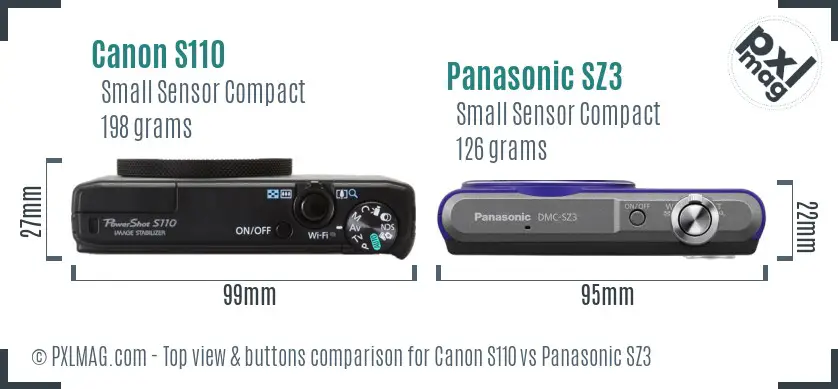Canon S110 vs Panasonic SZ3 top view buttons comparison