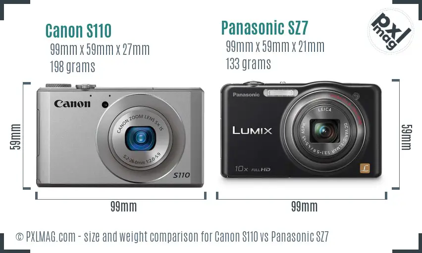 Canon S110 vs Panasonic SZ7 size comparison