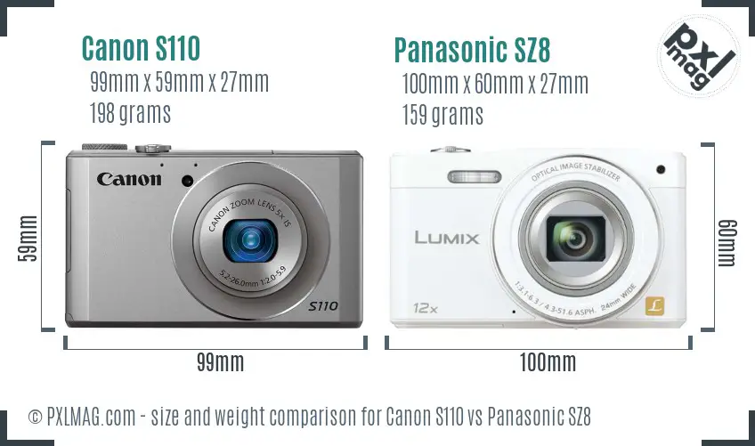 Canon S110 vs Panasonic SZ8 size comparison Canon S110 vs Panasonic SZ8 size comparison