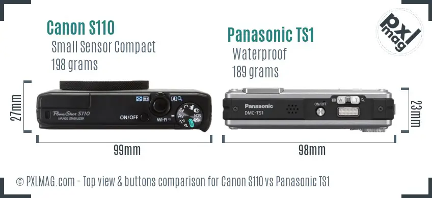 Canon S110 vs Panasonic TS1 top view buttons comparison