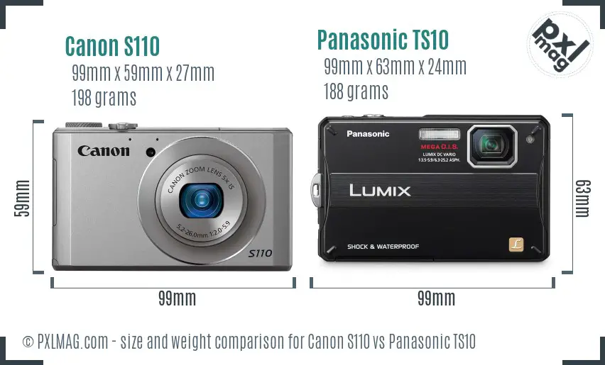 Canon S110 vs Panasonic TS10 size comparison