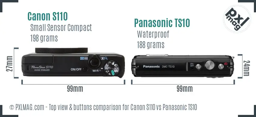 Canon S110 vs Panasonic TS10 top view buttons comparison