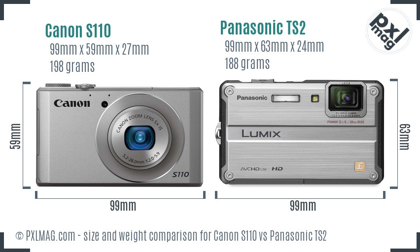 Canon S110 vs Panasonic TS2 size comparison
