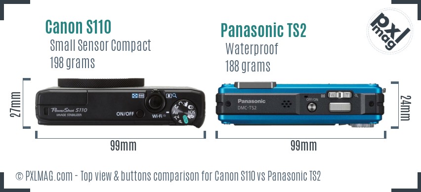 Canon S110 vs Panasonic TS2 top view buttons comparison