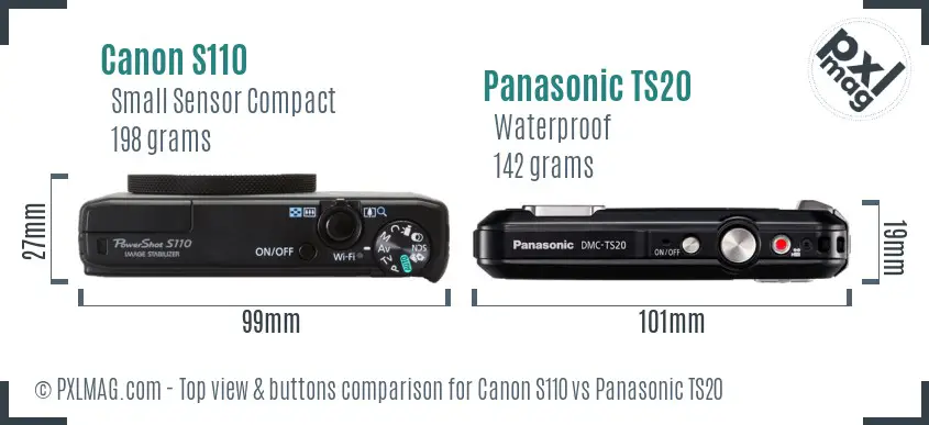 Canon S110 vs Panasonic TS20 top view buttons comparison Canon S110 vs Panasonic TS20 top view buttons comparison